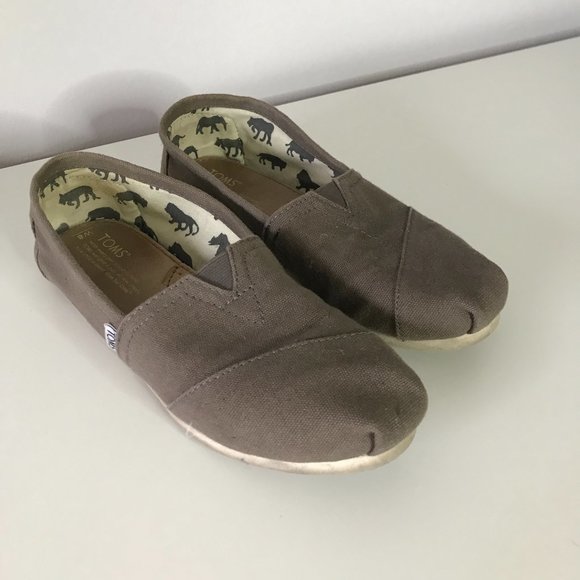 Toms Slip On Grey Flats - Picture 1 of 6